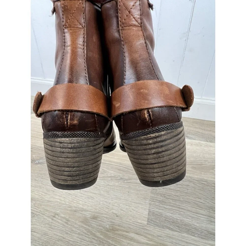 Pikolinos Balta Boots Womens 38 Brown Leather Zip Western Buckle Ankle 7.5-8